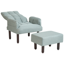 Beliani OLAND - Fauteuil met hocker - Mintgrijs - Linnen