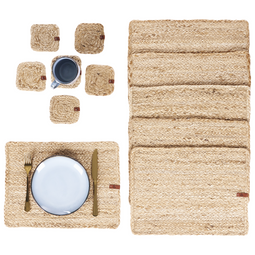 Beliani QUANDONG - Set van 12 placemats en onderzetters - Natuurlijk - Jute