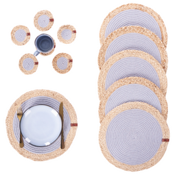 Beliani ROSELLA - Set 12 placemats en onderzetters - Grijs/Natuurlijk - Jute