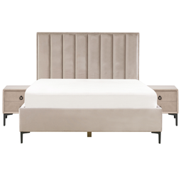 Beliani SEZANNE - Slaapkamerset - Taupe - 160 x 200 cm - Fluweel