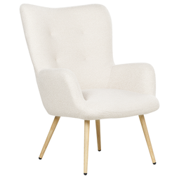 Beliani VEJLE - Fauteuil met hocker - Wit - Bouclé