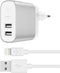 Belkin Dual USB Oplader 24W + 1m iPhone kabel