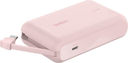 Belkin Powerbank 10.000mAh met Geïntegreerde USB-C Kabel – 20W Snelladen – Roze