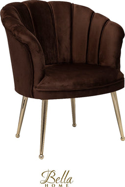 Bella Home Mila - Fauteuil - Velvet - Schelp - Bruin met gouden poten