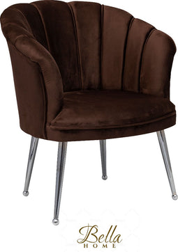 Bella Home Mila - Fauteuil - Velvet - Schelp - Bruin met zilveren poten