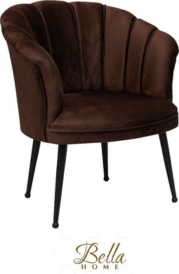 Bella Home Mila - Fauteuil - Velvet - Schelp - Bruin met zwarte poten