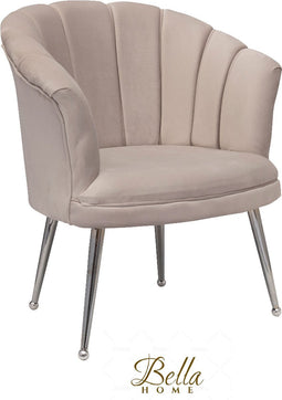 Bella Home Mila - Fauteuil - Velvet - Schelp - Creme met zilveren poten