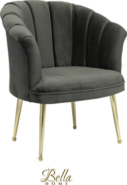 Bella Home Mila - Fauteuil - Velvet - Schelp - Grijs met gouden poten