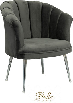 Bella Home Mila - Fauteuil - Velvet - Schelp - Grijs met zilveren poten