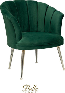 Bella Home Mila - Fauteuil - Velvet - Schelp - Groen met zilveren poten