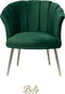 Bella Home Mila - Fauteuil - Velvet - Schelp - Groen met zilveren poten