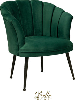 Bella Home Mila - Fauteuil - Velvet - Schelp - Groen met zwarte poten