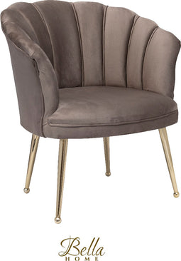 Bella Home Mila - Fauteuil - Velvet - Schelp - Mokka met gouden poten