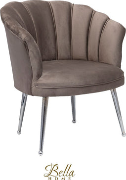 Bella Home Mila - Fauteuil - Velvet - Schelp - Mokka met zilveren poten
