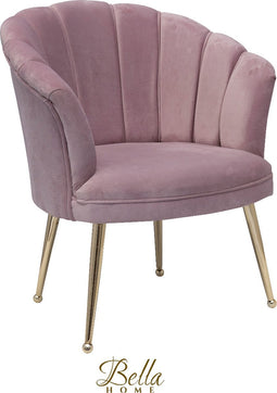 Bella Home Mila - Fauteuil - Velvet - Schelp - Roze met gouden poten