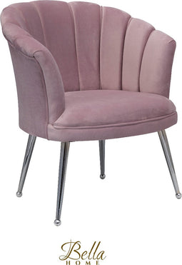 Bella Home Mila - Fauteuil - Velvet - Schelp - Roze met zilveren poten