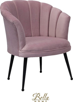 Bella Home Mila - Fauteuil - Velvet - Schelp - Roze met zwarte poten