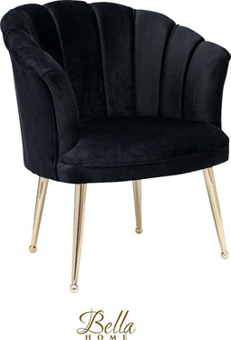 Bella Home Mila - Fauteuil - Velvet - Schelp - Zwart met gouden poten