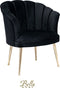 Bella Home Mila - Fauteuil - Velvet - Schelp - Zwart met gouden poten