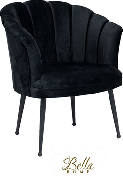 Bella Home Mila - Fauteuil - Velvet - Schelp - Zwart met zwarte poten