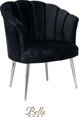 Bella Home Mila - Fauteuil - Velvet - Schelp - Zwarte met zilveren poten