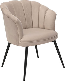 Bella Home Tina - Eetkamerstoel - Velvet - Schelp - Creme met zwarte poten
