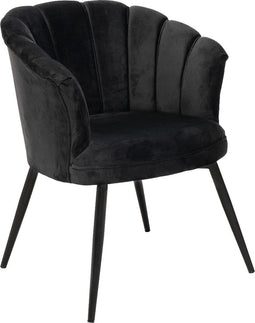 Bella Home Tina - Eetkamerstoel - Velvet - Schelp - Zwart met zwarte poten