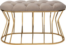 Bella Home Ziyan - Hocker - Velvet - Fluweel - Creme - Gouden onderstel - Voetenbankje - 90 x 50