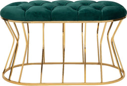 Bella Home Ziyan - Hocker - Velvet - Fluweel - Groen - Gouden onderstel - Voetenbankje - 90 x 50