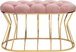 Bella Home Ziyan - Hocker - Velvet - Fluweel - Roze - Gouden onderstel - Voetenbankje - 90 x 50