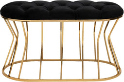 Bella Home Ziyan - Hocker - Velvet - Fluweel - Zwart - Gouden onderstel - Voetenbankje - 90 x 50