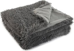 Bellatio Decorations Vachtdeken Fleece bankdeken of plaid - donkergrijs - polyester - 130 x 170 cm - Fluffy stof - Harige vezels