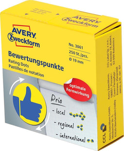 Beloningssticker Avery duim - Ø 19 - blauw/geel - 250 st.