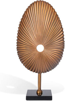 Benoa Antique Leaf Sculpture Brass Antique, Marble base