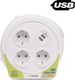 Benson Kabelbox Haspel / Kabelhaspel 10 meter 3 x 1.5MM met 2 usb poorten en 3 RA stopcontacten