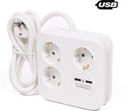 Benson Stekkerdoos - 3 Stopcontacten - 2 USB-poorten - 1,5 meter kabel - Wit