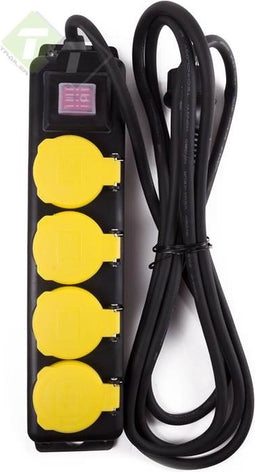 Benson Stekkerdoos - 4-voudig - Spatwaterdicht - 3 meter kabel - Met schakelaar - Zwart