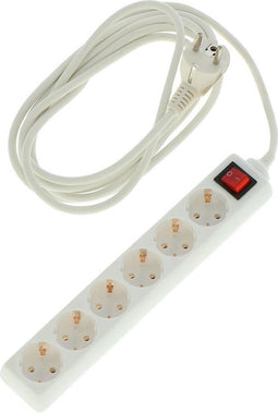 Benson Stekkerdoos 6-voudig - Schakelaar en randaarde - 3 meter kabel - Wit