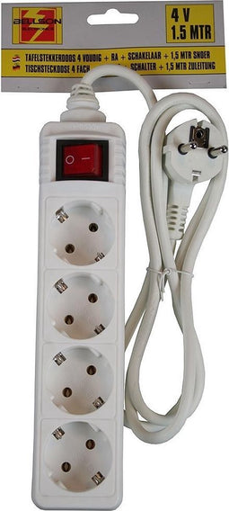 Benson Tafelcontactdoos - 4-voudig - Randaarde - Schakelaar - 1.5 meter - Wit