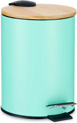 Berilo Prullenbak/pedaalemmer - mintgroen - 3 liter - metaal/bamboe - 17 x 23,5 cm