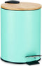 Berilo Prullenbak/pedaalemmer - mintgroen - 3 liter - metaal/bamboe - 17 x 23,5 cm