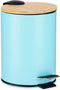 Berilo Prullenbak/pedaalemmer - turquoise blauw - 3 liter - metaal/bamboe - 17 x 23,5 cm