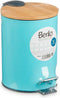 Berilo Prullenbak/pedaalemmer - turquoise blauw - 3 liter - metaal/bamboe - 17 x 23,5 cm