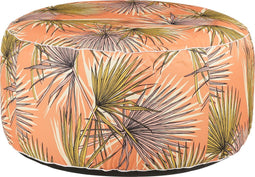 Mica Decorations Nuno Opblaasbare Poef met Palm Bladeren - H37 x Ø80 cm - Oranje