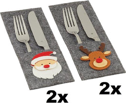 Bestekzakje Vilt - Kerst - Kerstman en Rendier - Set van 4