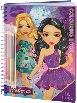 Besties Kleurboek Met Kleurpotloden - Inclusief Stickers - 30 Kleurplaten Met Afscheurrand - A4 Met Ringband - Geschikt Voor Meisjes - Mode Tekenen