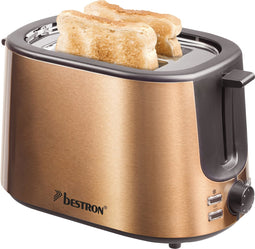 Bestron Broodrooster voor 2 sneden Brood, incl. broodjesopzet, 7 bruiningsniveaus & kruimellade, 1000W, ATS1000CO, kleur: koper