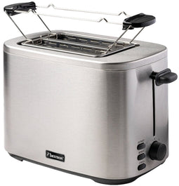 Bestron broodrooster voor 2 sneden Brood, incl. broodjesopzet, 7 bruiningsniveaus & kruimellade, 800 Watt, roestvrijstalen ontwerp, kleur: zilver