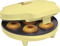 Bestron Donutmaker in retro design, Mini-Donutmaker voor 7 kleine donuts, incl. indicatielampje & antiaanbaklaag, 700 watt, kleur: Geel