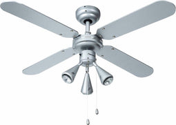 Bestron Plafondventilator met verlichting, 3 snelheden & extra grote spanwijdte van Ø102cm, incl. Zomer-/winterfunctie, 3 x GU10 LED-lampjes, 50Watt, DLHB42S, kleur: zilver/blauw